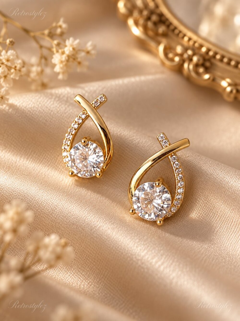 2ct Diamond 18K Gold Twisted Womens Earrings Soliatire Stud Style Ladies Jewelry - Picture 3 of 7